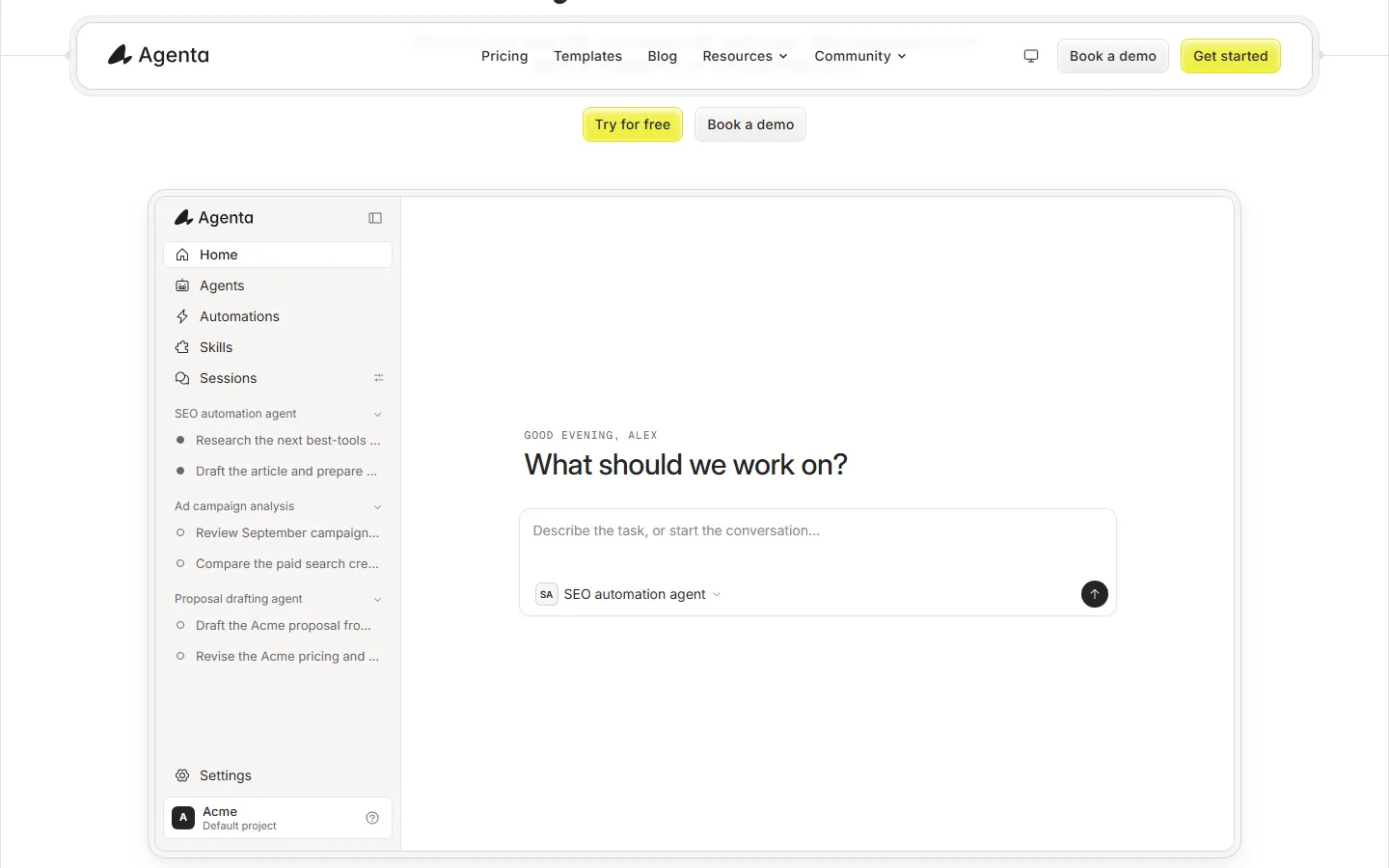 Agenta workspace interface