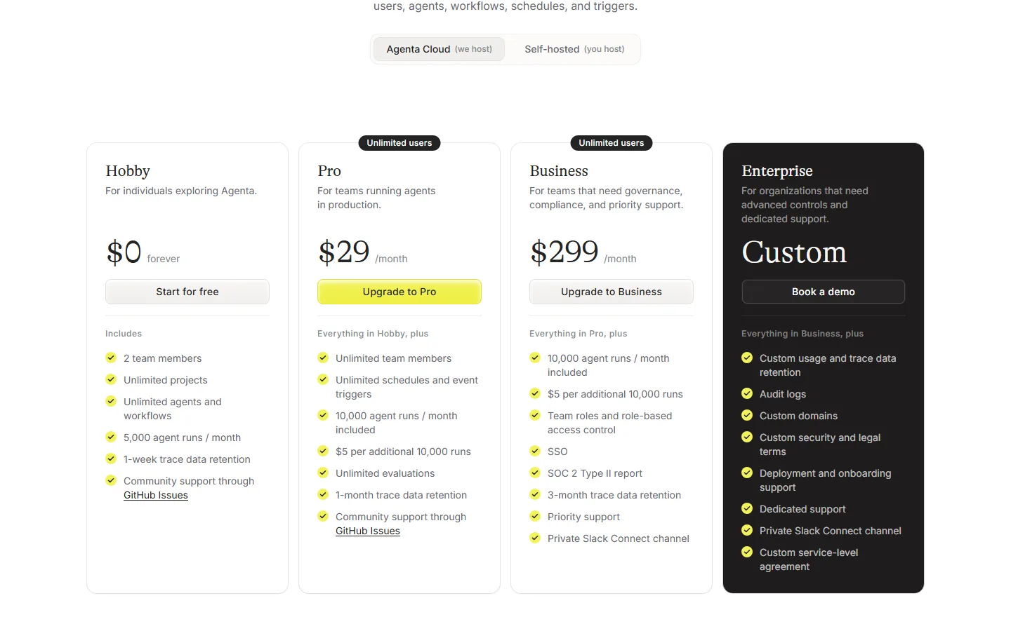 Agenta pricing plans