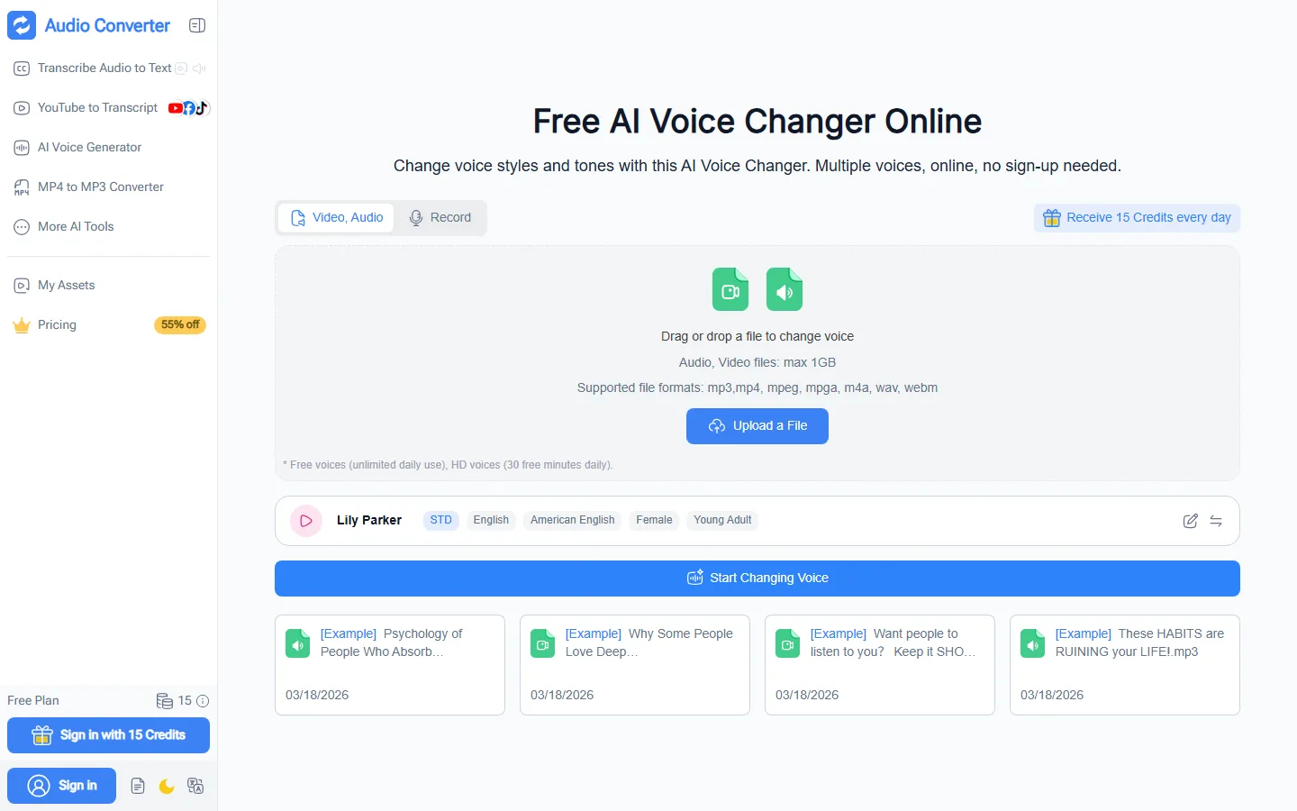Audio Converter free voice changer with unlimited free voices and no sign-up