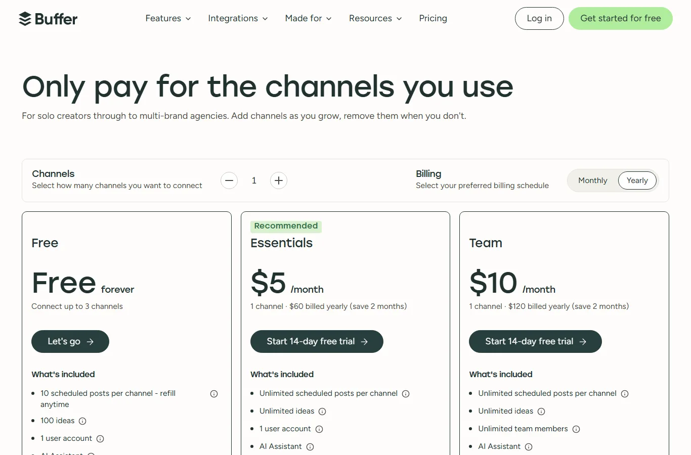 Buffer pricing page