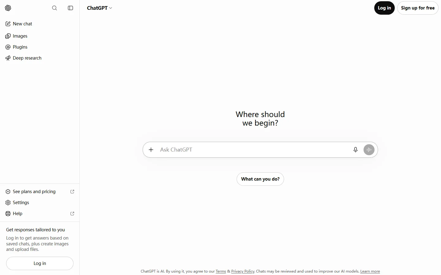 Chatbot homepage screenshot
