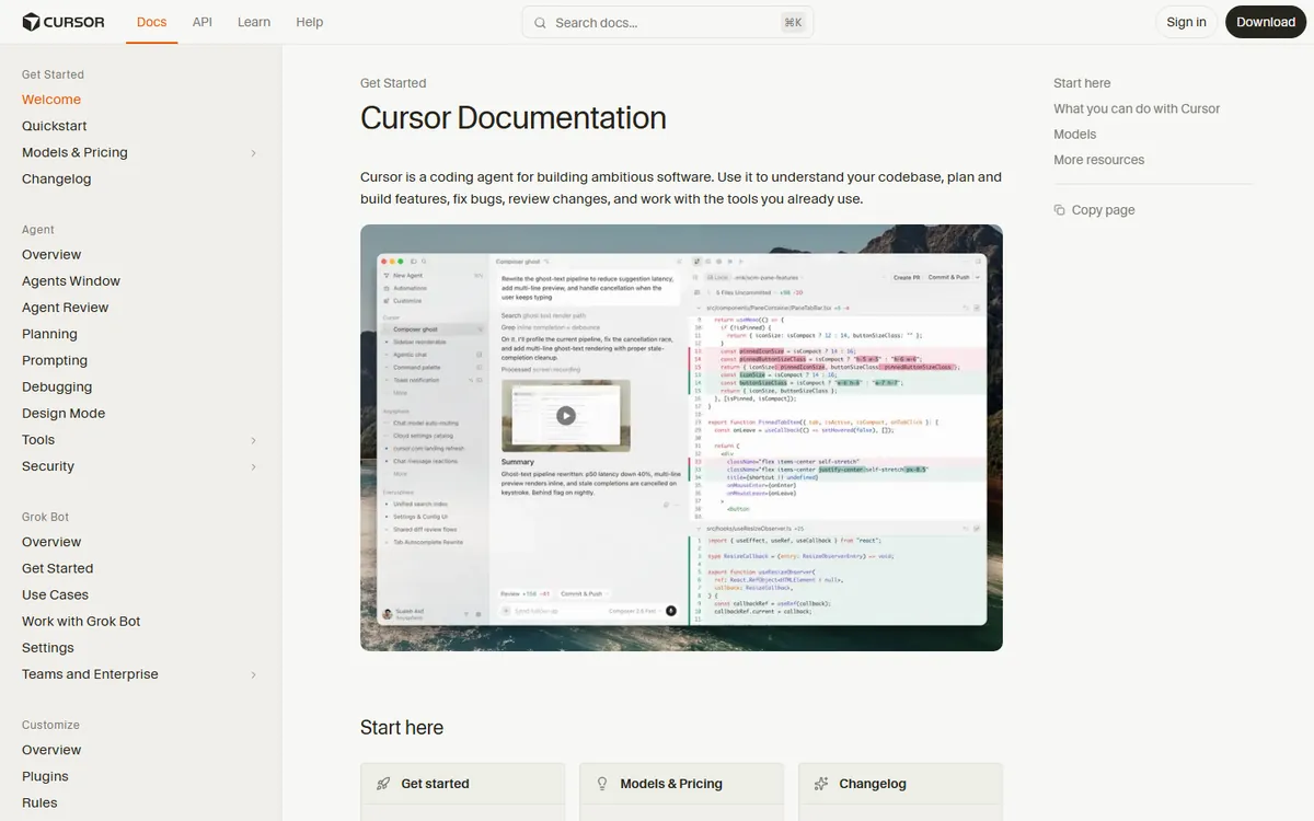 Cursor actual code editor interface with Composer
