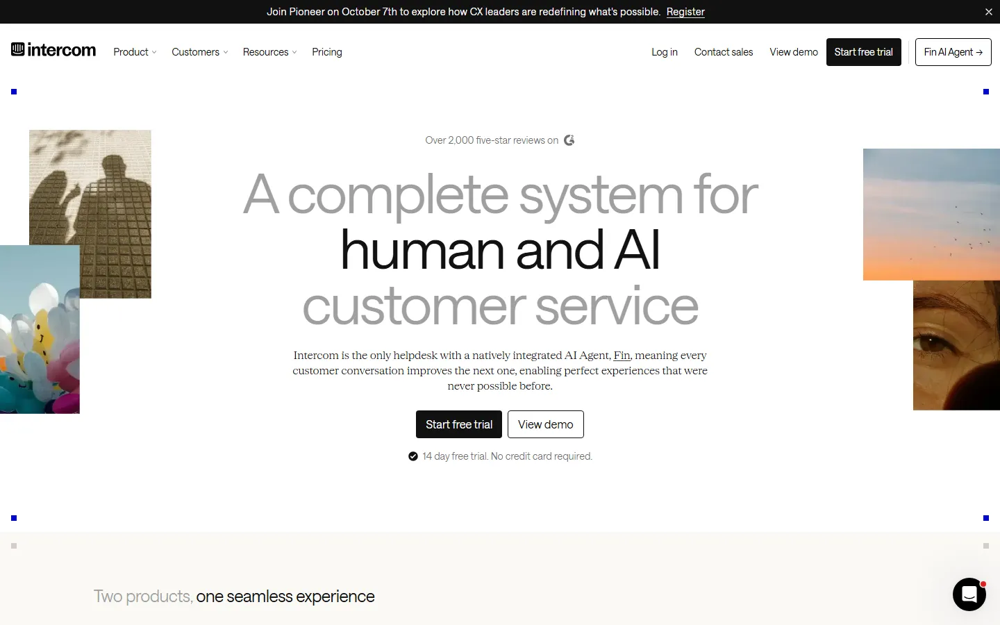 Customer homepage screenshot
