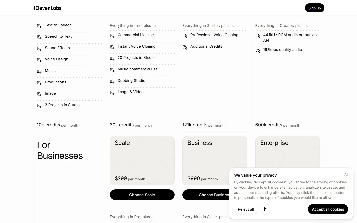 ElevenLabs pricing plans