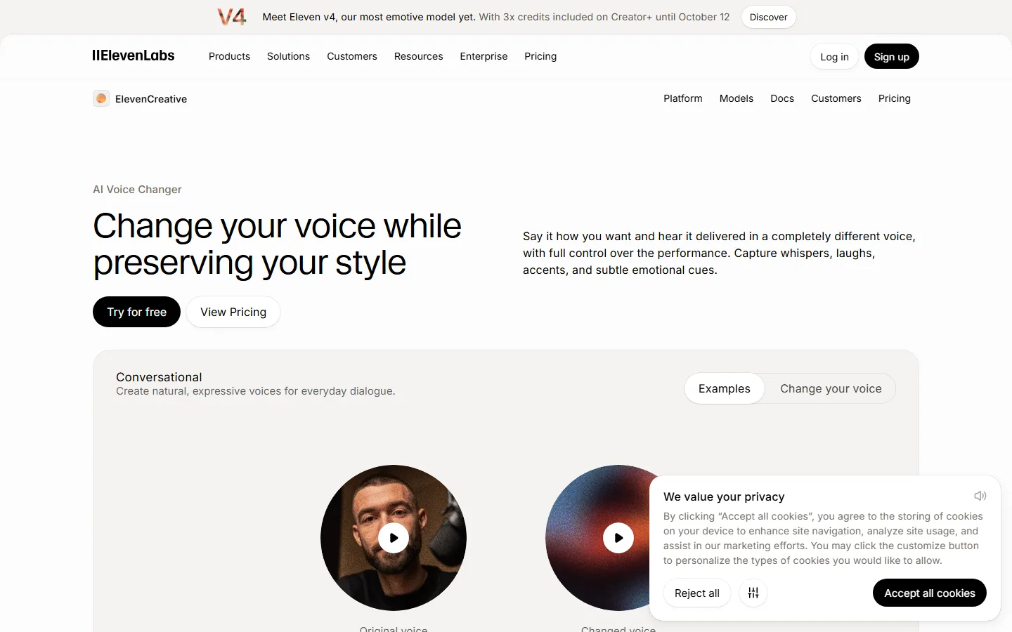 ElevenLabs AI Voice Changer page
