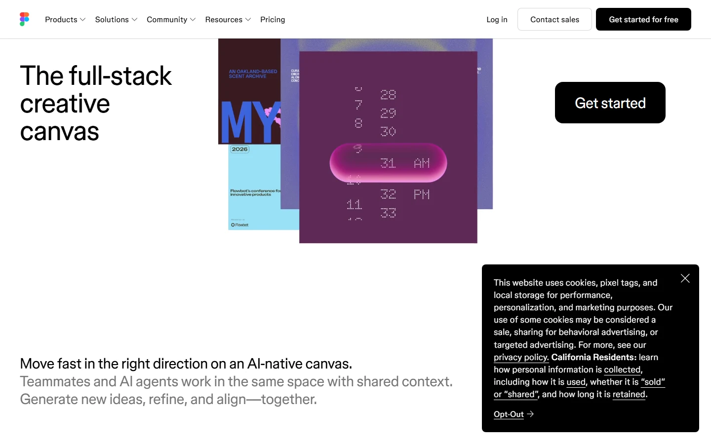 Figma homepage showing the AI-native collaborative canvas