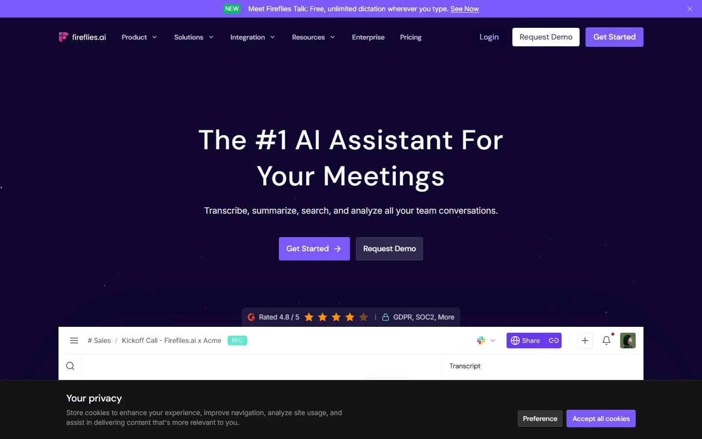Fireflies.ai homepage