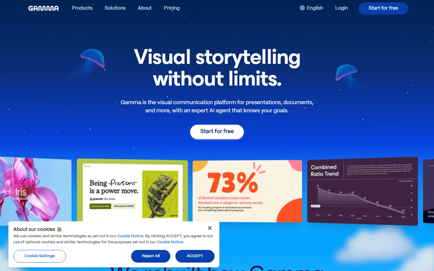 Gamma homepage: Visual storytelling without limits