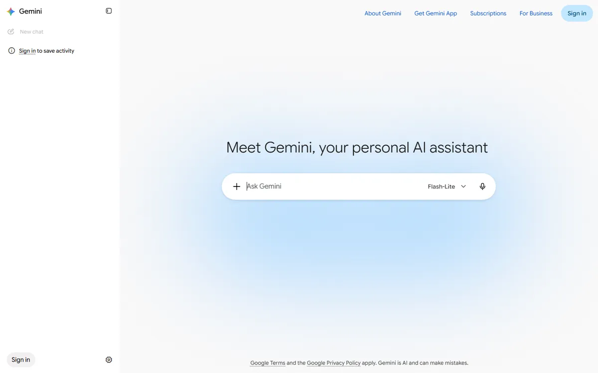 Google Gemini actual chat interface