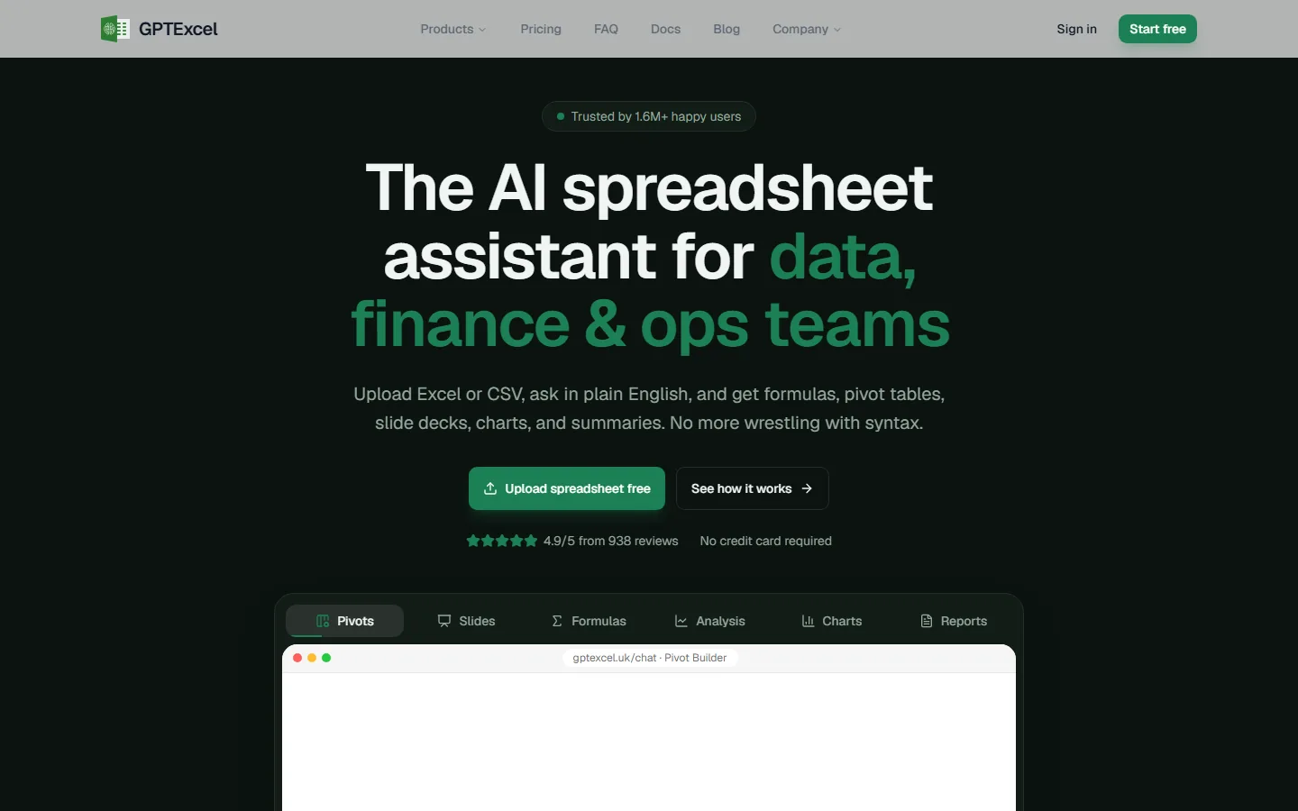 GPT Excel homepage