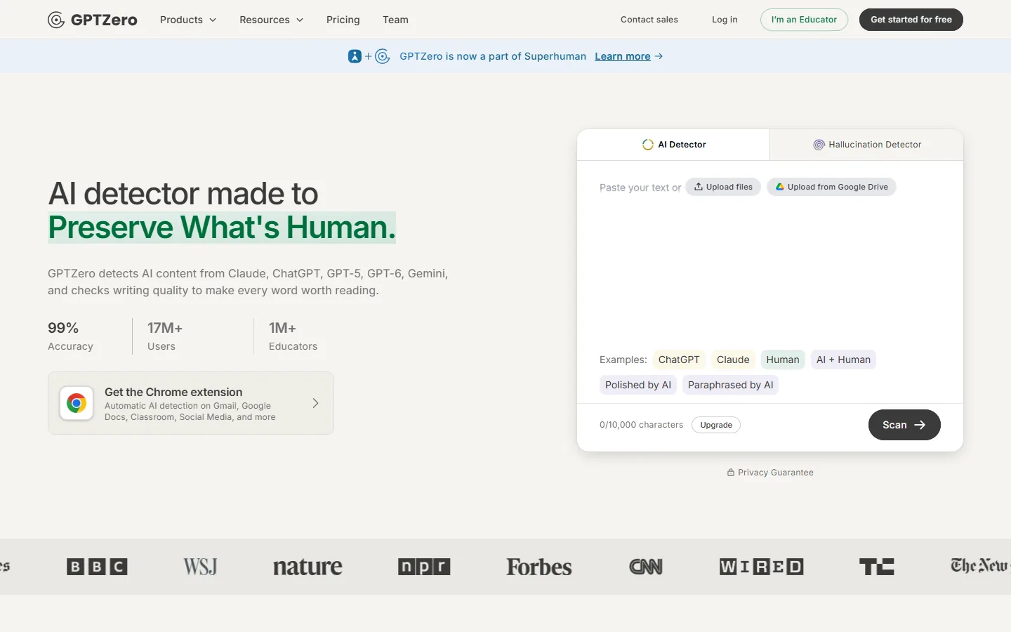 GPTZero homepage