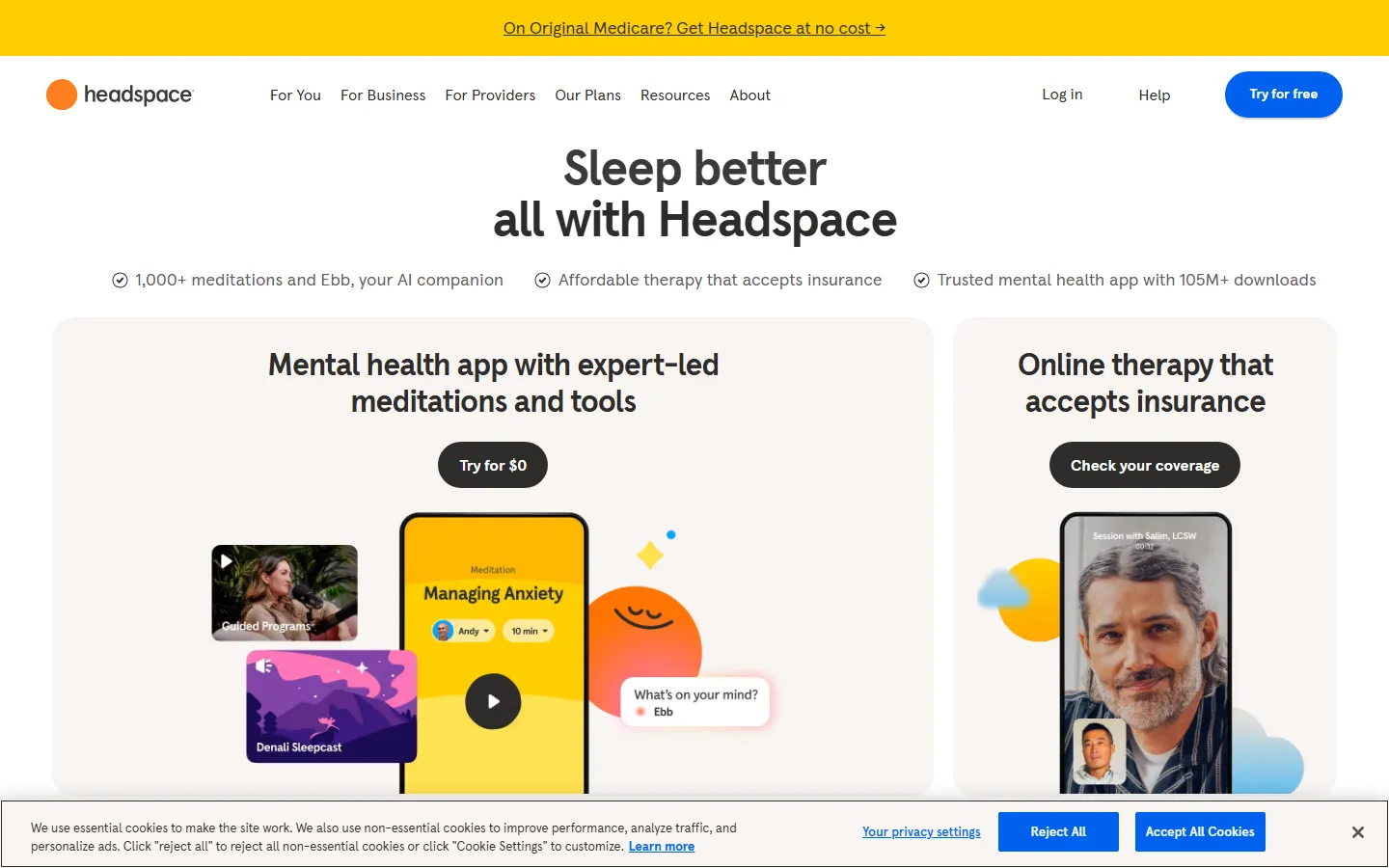 Headspace home page