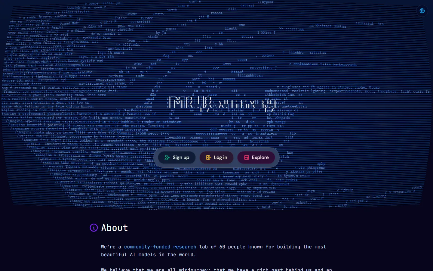 Midjourney home page showing the subscription image generator