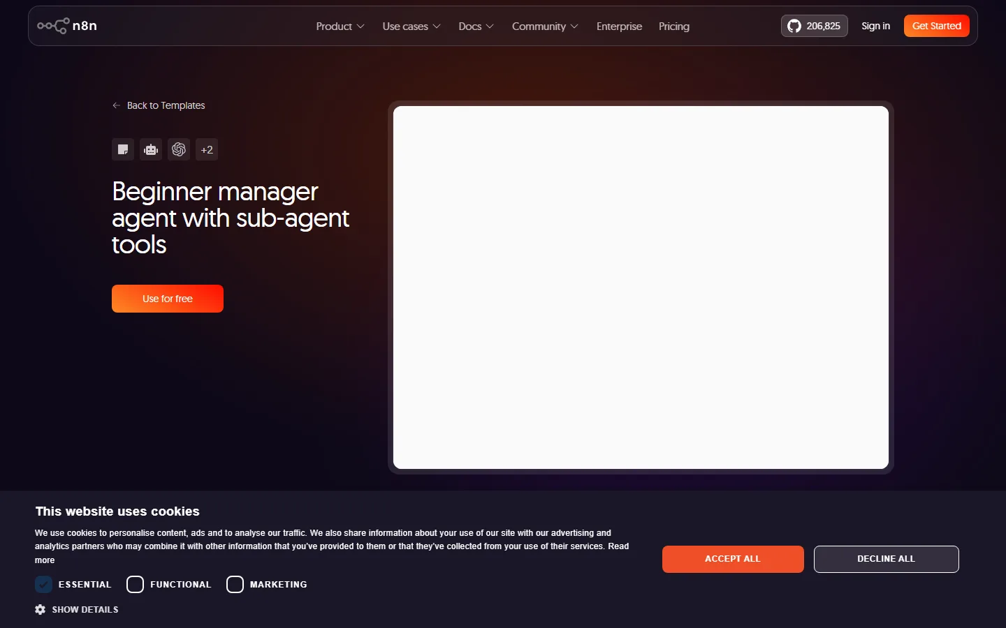 n8n workflow template for a beginner manager agent with sub-agent tools