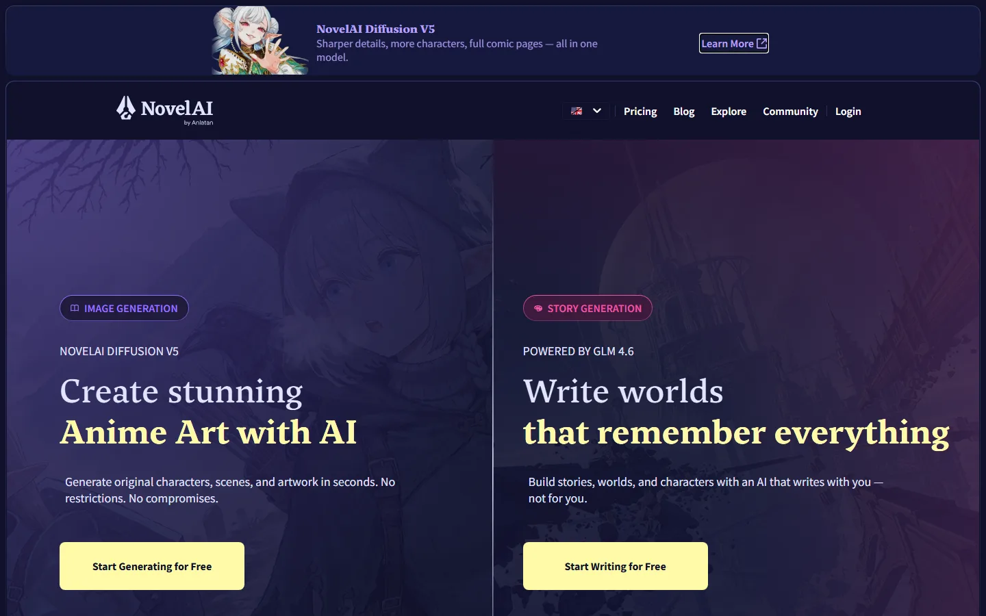 NovelAI home page