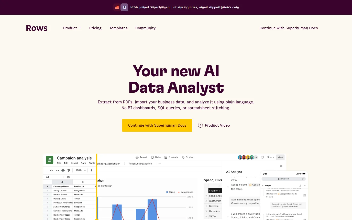 Rows product page