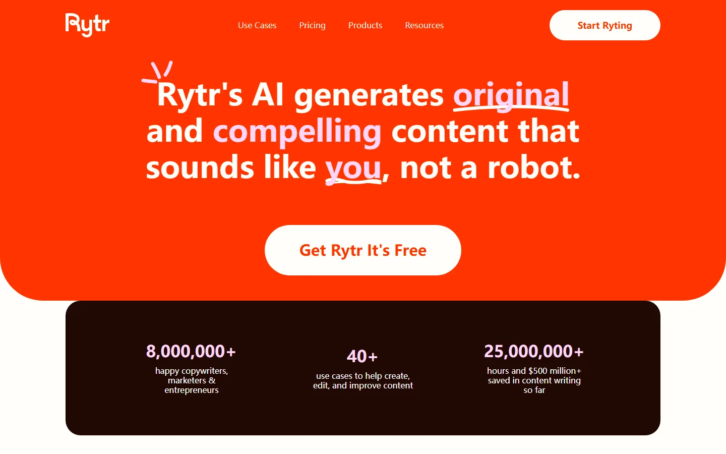 Rytr home page in 2026
