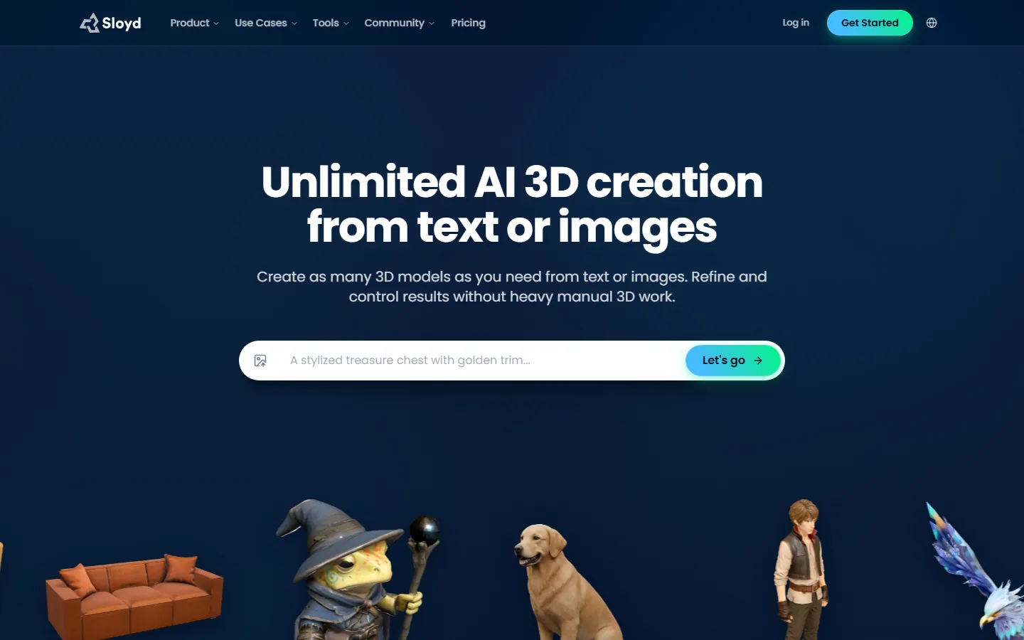 Sloyd official homepage — unlimited AI 3D creation from text or images