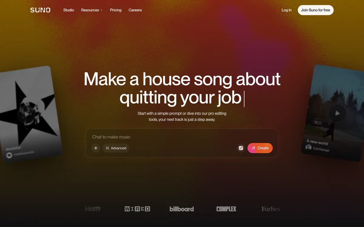 Suno AI music generator interface