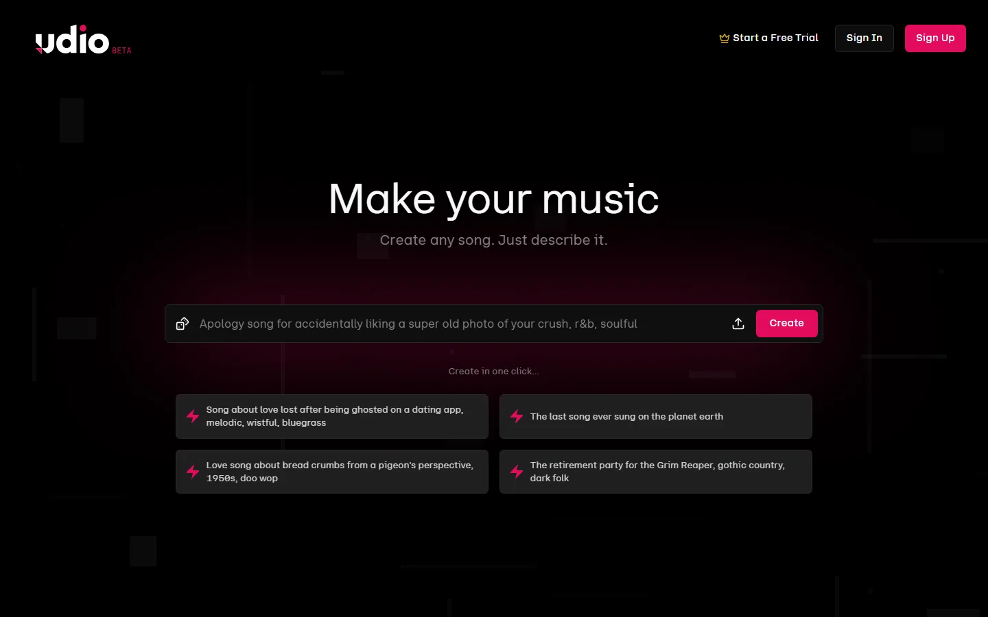 Udio homepage - Make your music